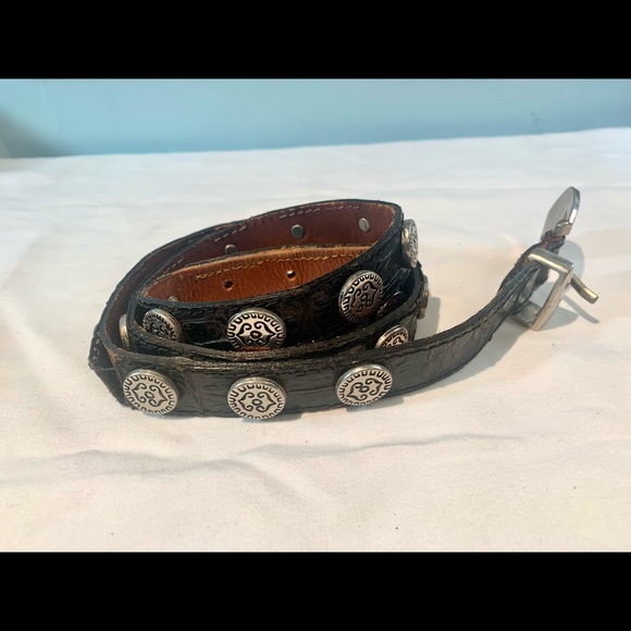 Handmade black Crocodile and silver studded belt - Picture 2 of 3